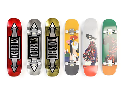 Colorful Skateboards With Various Designs And Creative Graphic Prints On 3d model