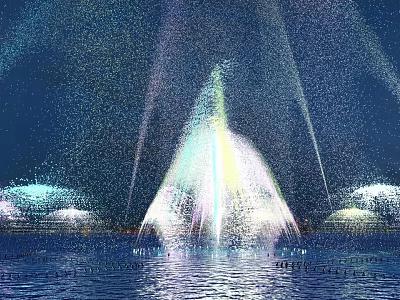 Colorful Night Fountain Display With Water Spray And Light Reflections On Water 3d model