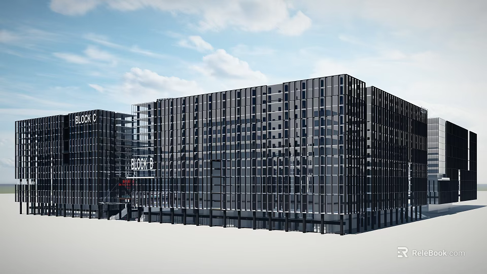 Modern High Rise Office Building With Glass Curtain Wall And Blue Sky 3d model 