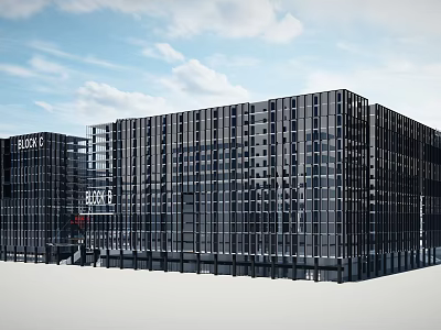 Modern High Rise Office Building With Glass Curtain Wall And Blue Sky 3d model