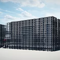 Modern High Rise Office Building With Glass Curtain Wall And Blue Sky