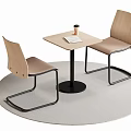 Modern Minimalist Dining Table Set with Square Top Two Beige Chairs and Coffee Cup 3d model