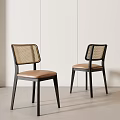 Modern Dining Chairs With Woven Back Black Legs And Brown Leather Seat Design