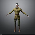 3D Character Model In Yellow Military Uniform With Blue Helmet Green Pants And Brown Boots