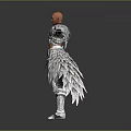 3D Warrior Character In Silver Intricate Armor With Winged Details And Outstretched Arms