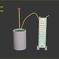 Household Product White Cylindrical Container Blue Liquid Orange Top Connecting Tube Vertical Device Measurement Scale