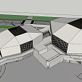 Modern Sales Office Building Design With Geometric Shapes Glass Facade And Outdoor Plaza