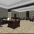 Elegant Office Interior With Leather Sofas Coffee Table And Large Windows 3d model