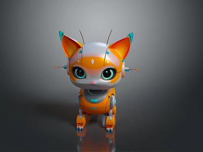 Cute Orange And White Robot Cat Electronic Pet Toy For Kids Household Companion 3d model