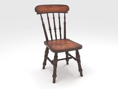 Vintage Wooden Single Chair With Spindle Back And Carved Legs Design 3d model