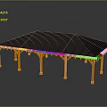 Simple Outdoor Pavilion Structure With Orange Pillars And Brown Roof Design
