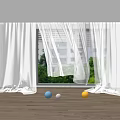 White Sheer Curtains For Living Room Window With Green Outdoor View And Wooden Floor