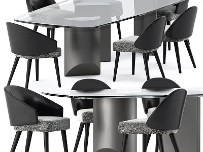 Modern Dining Table Set With Glass Top Metal Base And Upholstered Chairs 3d model