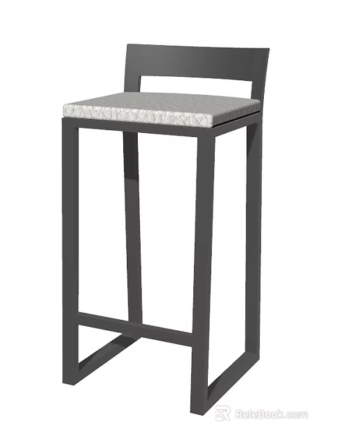 Modern Minimalist Bar Stool With Textured Gray Cushion And Black Metal Frame 3d model 