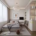 Simple Cream Bedroom Guest Room Master Bedroom Children's Room Desk Wardrobe Chandelier Curtain Hanging Picture Computer 3d model