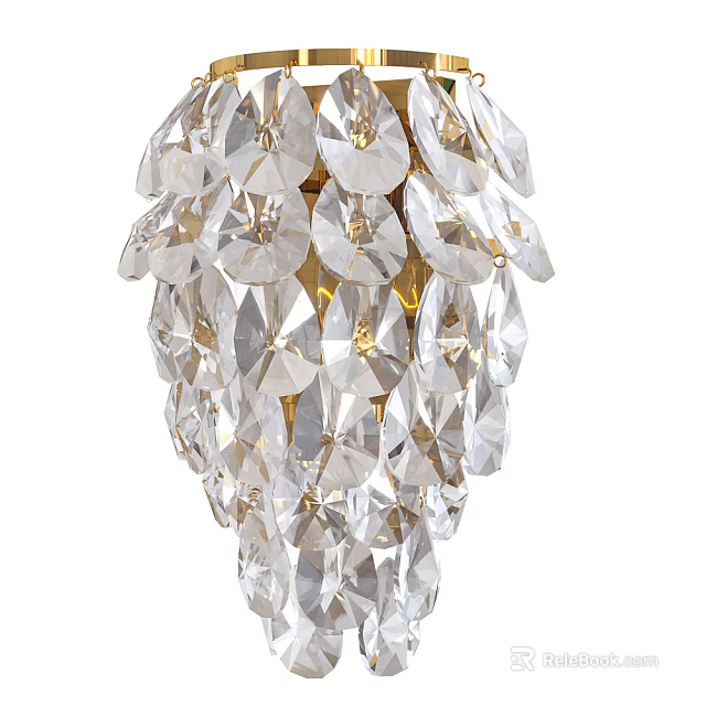 Elegant Crystal Wall Sconce with Hanging Crystal Elements and Decorative Design 3d model 