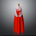 Traditional Korean Hanbok Dress With Red Skirt White Jacket And Floral Embroidery