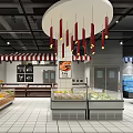 Bright Modern Supermarket Interior With Fresh Seafood Display Counters Blue White Decor And Tiled Floor