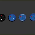 Four Black and Blue Barrels with Stained Surfaces and White Labels