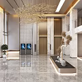 Modern Hotel Lobby Interior Design With Elegant Chandelier Marble Floor And Decorative Tree
