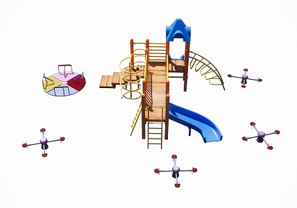 Modern amusement equipment amusement facilities slide trampoline seesaw 3d model