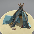 Canvas Tepee Tent Setup on Sandy Ground with Folding Chair and Open Entrance