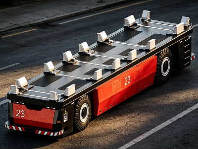 Industrial Transport Equipment Red Flatbed Vehicle With Number 23 And White Fixtures 3d model
