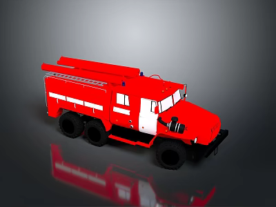 Red Fire Truck With White Stripes Ladder Large Wheels And 3D Render 3d model