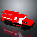 Red Fire Truck With White Stripes Ladder Large Wheels And 3D Render