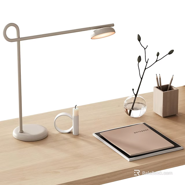 Minimalist Desktop Decorative Ornament Combination with Table Lamp Candle Vase Pen Holder and Notebook 3d model 