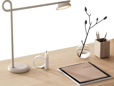 Minimalist Desktop Decorative Ornament Combination with Table Lamp Candle Vase Pen Holder and Notebook 3d model