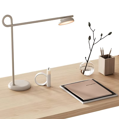 Minimalist Desktop Decorative Ornament Combination with Table Lamp Candle Vase Pen Holder and Notebook 3d model