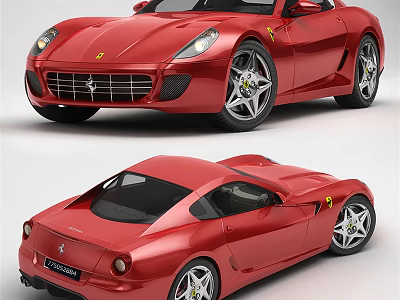 Red Ferrari Sports Car With Sleek Aerodynamic Body And Alloy Wheels 3d model