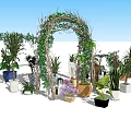 Decorative Potted Plants With Vine Arch And Various Green Plant Arrangements