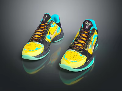 Black Yellow Turquoise Basketball Shoes With Breathable Mesh And Cushioned Sole 3d model