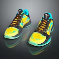 Black Yellow Turquoise Basketball Shoes With Breathable Mesh And Cushioned Sole