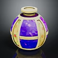 Decorative Spherical Vase With Purple Yellow Floral Patterns And Top Lid Design
