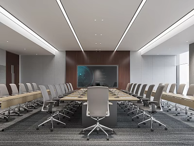 Modern Conference Room Interior With Long Table Ergonomic Chairs And Large Digital 3d model