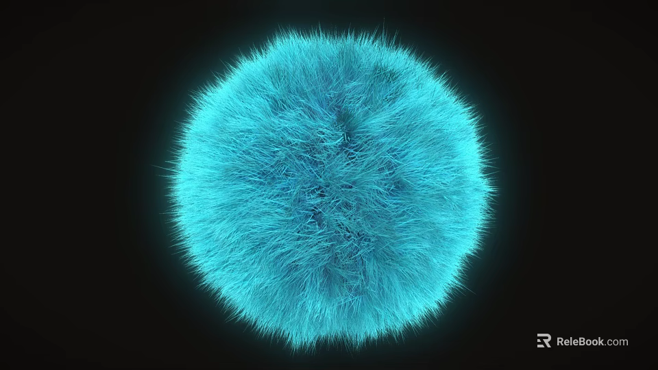 Blue Fluffy Ball with Shiny Soft Fur Texture on Black Background 3d model 