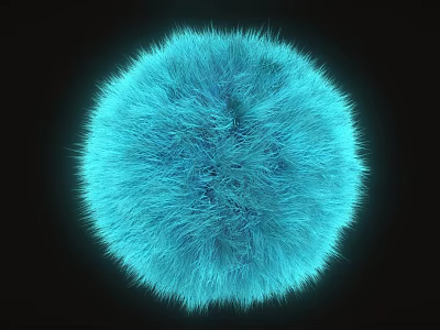 Blue Fluffy Ball with Shiny Soft Fur Texture on Black Background 3d model