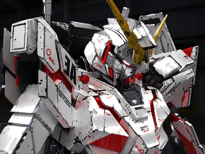 White And Red Armored Gundam Mecha Model With Intricate Details 3d model