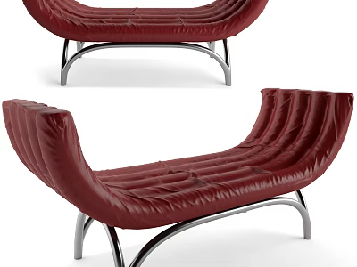 Red Leather Footstool With Modern Curved Design And Metal Frame 3d model