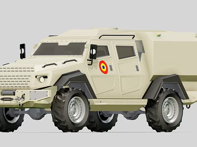 Sand Colored Armored Military Vehicle With Tactical Design And Round Emblem 3d model