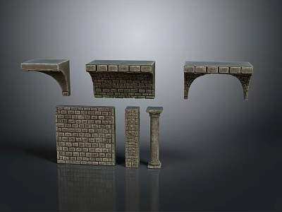 Various Stone Decorative Columns With Architectural Masonry Components And Wall Panels 3d model
