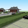 Traditional Ancient Architectural Building With Parking Area Grassland And Cars Around Entrance