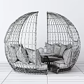 Outdoor Garden Decor Black Wicker Spherical Seat With Cushions And Small Table