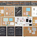 Corkboard Wall Hanging Decor With Decorative Notes Menu Cards And Artwork 3d model