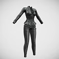 Black Leather Fitted Corset Style Outfit With Long Sleeves And Slim Pants