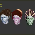Game Movie Character 3D Head Models With Three Distinct Hairstyle Designs