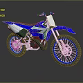 Blue And White Motocross Motorcycle With Large Tires Sporty Design And Reflective Surface